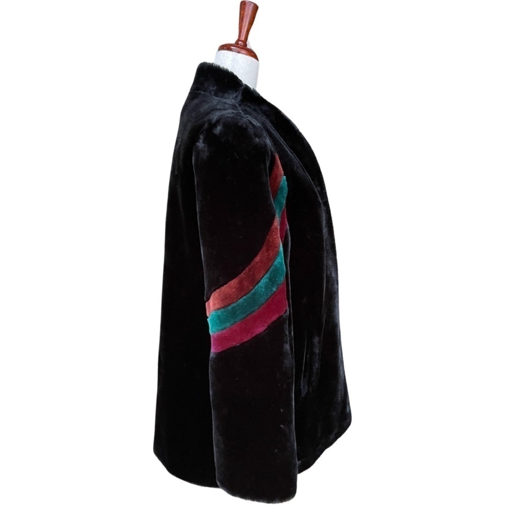 RARE Vintage 80's Carol Horn Captivity Black Faux Fur Coat Size Medium / Large - Picture 4 of 7